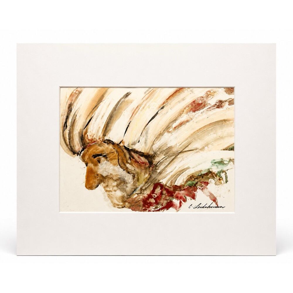 Signed C. Leidenheimer Watercolor “Yubo Paper” Matted Abstract Painting 14x11